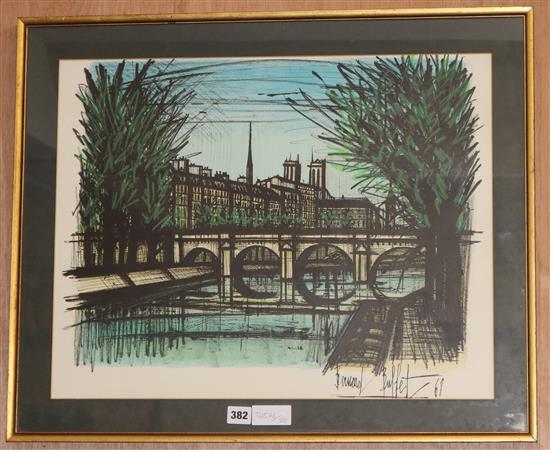Bernard Buffet (French 1928-1999), On the Seine, with printed signature lower right, approx 45 x 54cm